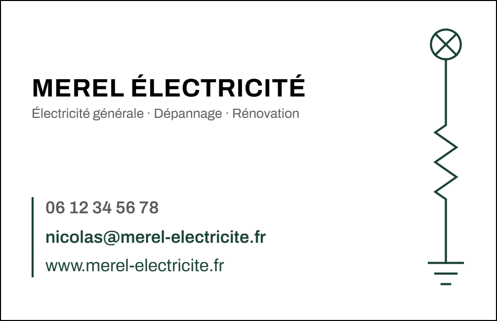 Carte de visite de Merel Électricité avec l'adresse nicolas@merel-electricite.fr